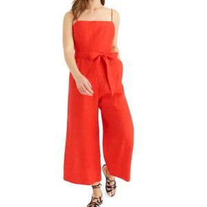 J.CREW Red Spaghetti Strap Linen Jumpsuit Size 10